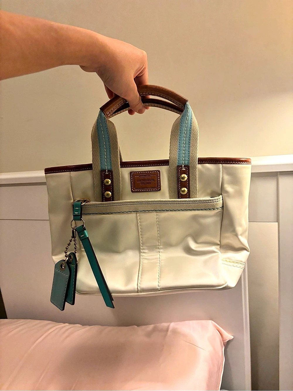 Coach Hamptons Weekend Mini Tote White & Brown